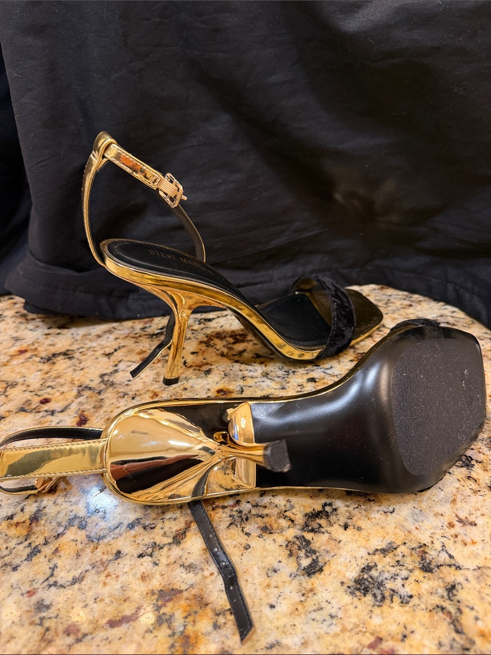 Steve Madden Black and Gold Strappy Stiletto Sandals - Picture 6 of 6